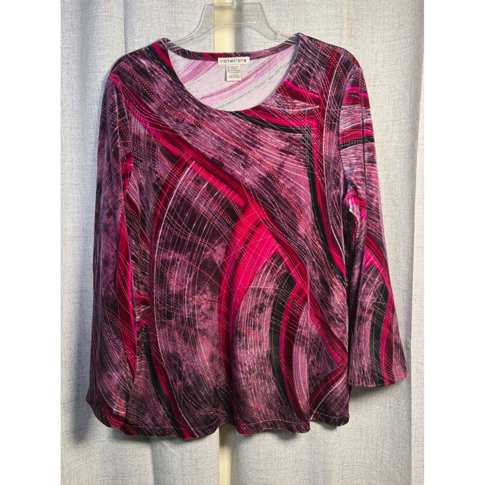 Notations Womens Magenta Purple Abstract Velvet Glitter Top Style 1A98400 Size L